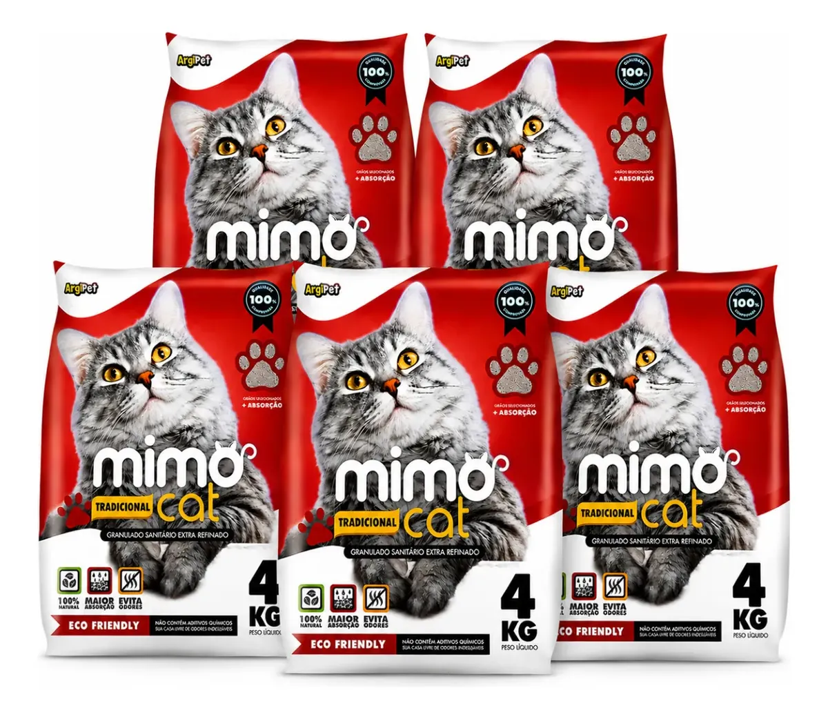 Kit 5 Areias Higiênica Gato Mimo Cat Tradicional 4kg 20kg